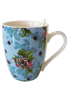tasse et mugs enesco mug avec cuillère allen desings - blooms - en céramique - bleu - h 7 cm - ø 7 cm
