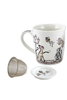 tasse et mugs faye mug en porcelaine chats en avec infuseur chary - hauteur : 9.6 cm - diamètre 9 cm