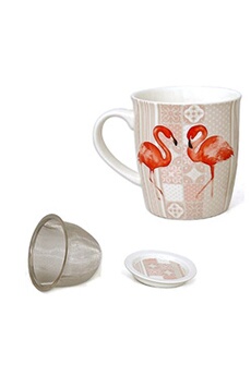 tasse et mugs faye mug flamants rose en porcelaine avec infuseur - hauteur 9.6 cm - diamètre 9 cm