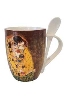 tasse et mugs enesco mug cuillère klimt - le baiser - en céramique - jaune - hauteur 10.5 cm - largeur 8.5 cm