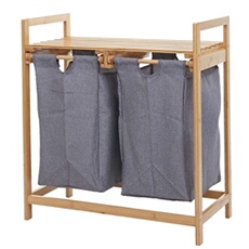 Corbeille à linge HWC-B83 bambou 74x64x33cm 70l gris foncé