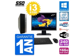 Unité Centrale Hp Pc Hp Prodesk 600 G3 Sff Ecran 27" I3-6100 Ram 16go Ssd 240go Windows 10 Wifi