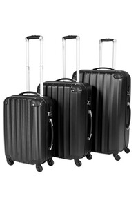 TecTake Set de 3 valises de voyage coque ABS léger rigide bagages valise trolley noir 