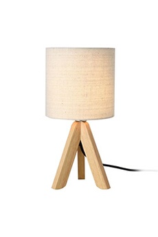 lampe de bureau generique lampe de bureau elégante lampe de table stylée liseuse trépied e14 bois lin hauteur 37.5 cm beige bois naturel [lux.pro]