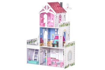 Accessoire poupée HOMCOM Maison de poupée 3 étages jeu d'imitation grand réalisme multi-équipements mdf rose