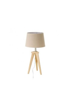 lampe à poser wadiga lampe à poser trépied en bois et abat-jour beige - h55.5cm