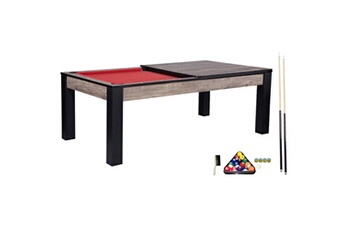 Table de billard No-name Billard convertible en table à manger 8 personnes verviers bois et noir avec tapis rouge