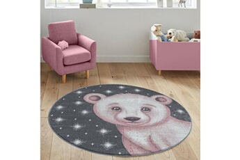 Tapis pour enfant Studio Deco Teddy - tapis enfant rond motif ourson - rose 120 x 120 cm