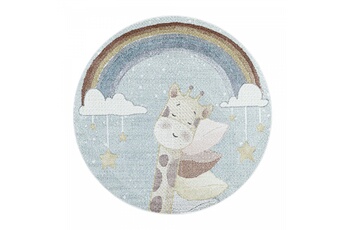 Tapis pour enfant Lucky Arc en ciel - tapis d'enfant rond a motif girafe - bleu et multicolor 120 x 120 cm