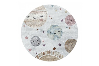 Tapis pour enfant Studio Deco Planetes - tapis d'enfant rond - creme 120 x 120 cm