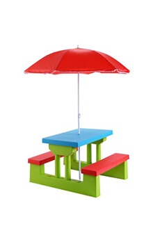ensemble table et chaises giantex ensemble table et bancs de jardin multicolore, avec parasol pour 4 enfants