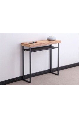 Console Pegane Table d'entrée en bois coloris chêne nordique / pieds noir - longueur 90 x profondeur 30 cm x hauteur 80 cm