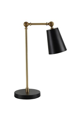 Lampe à poser Homcom Lampe de table style néo-rétro - lampe de bureau - douille E27 40W max. - pied corps articulé métal doré, abat-jour conique noir
