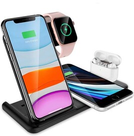 Réveil à affichage numérique de la température 4-en-1 LED Chargeur sans fil 15W Support de charge rapide Qi pour iPhone Android iWatch AirPods Réveil à affichage numérique de la température 4-en-1 LED Chargeur sans fil 15W Support de charge rapide Qi pour iPhone Android iWatch AirPods
