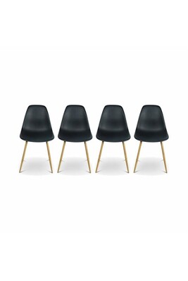 Chaise Alice's Home Lot de 4 chaises scandinaves - Lars - pieds en métal couleur bois fauteuils 1 place noirs