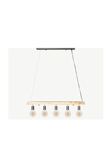 suspension vente-unique suspension poutre en bois 5 lampes style industriel julbo - bois et métal - h. 17,5 x l.100 cm - naturel et noir