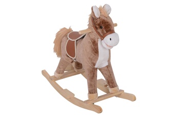 Jouet à bascule HOMCOM Cheval à bascule cheval de cowboy selle grand confort peluche courte douce bois peuplier marron