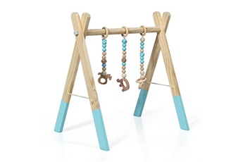 Arches Costway Portique d'eveil arche de jeux pour bébé en bois avec jouets centre d'activité pliable cadeau de naissance bleu