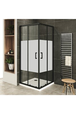 Porte de douche Saniverre Lanablack+ porte de douche d'angle h 180 cm centre-opaque 70 x 80 cm coulissante