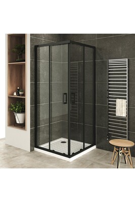 Porte de douche Saniverre Lanablack+ porte de douche d'angle h 180 cm transparent 75 x 100 cm coulissante