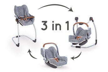 Smoby Accessoires de poupées Chaise haute smoby 3 en 1 bébé confort gris