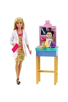 Poupée Barbie Coffret métier docteure avec poupées et patiente, et accessoires médicaux - poupée mannequin - des 3 ans