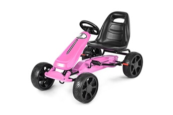 Véhicule à pédale Costway Go kart à pédales formule 1 racing embrayage avec frein roues en caoutchouc eva pour enfants pour 3-8 ans rose