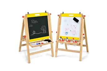 Autres jeux créatifs Costway Chevalet d'art 3-en-1 pour enfants de 3+ans avec hauteur réglable sur 5 positions plateau de rangement et tableau à 2 faces jaune