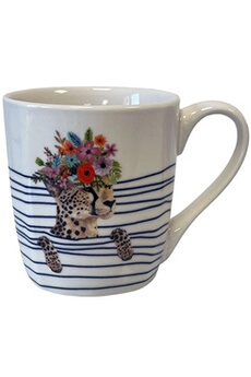 tasse et mugs enesco tasse en céramique blanche rayée guépard en coffret cadeau - dimensions de la tasse : hauteur 8.7 cm - diamètre 8 cm
