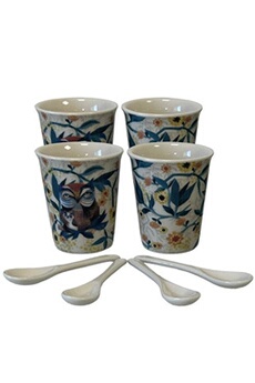 tasse et mugs enesco coffret de 4 gobelets expresso en céramique beige les chouettes allen designs