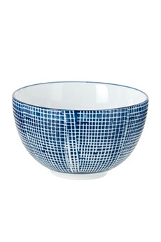 bols jolipa bol bleu à quadrillage blanc en porcelaine 12 cm