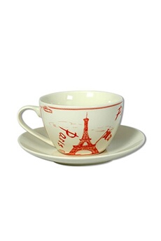 tasse et mugs faye tasse et sous tasse paris - en porcelaine - blanc et rouge - dimensions de la tasse : hauteur 7 cm - diamètre 10.5 cm