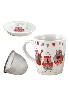 tasse et mugs faye mug musicowl avec infuseur pour le thé - blanc - en porcelaine - hauteur 10 cm - diamètre 8.5 cm - contenance : 325 ml