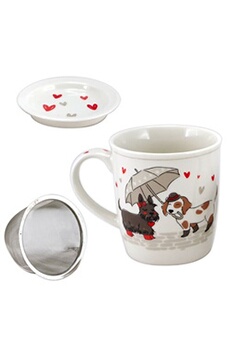 tasse et mugs faye mug doggy avec infuseur pour le thé - blanc - en porcelaine - hauteur 10 cm - diamètre 8.5 cm - contenance : 325 ml