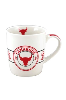 tasse et mugs faye tasse camargue en porcelaine - blanc et rouge - hauteur 9.5 cm - diamètre 8.5 cm - contenance : 325 ml
