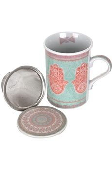 tasse et mugs origen signes grimalt mug vert et rose main de fatma avec infuseur - en porcelaine et métal - 300 ml