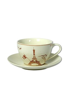 tasse et mugs faye tasse et sous tasse paris - en porcelaine - blanc et marron - dimensions de la tasse : hauteur 7 cm - diamètre 10.5 cm