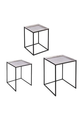 Chaise et Tabouret de bar Table Passion Set de 3 tables carrées plateaux amovibles argent - - Argent - Métal