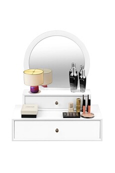 coiffeuse giantex miroir de maquillage sur coiffeuse miroir de courtoisie, blanc, avec 2 tiroirs amovible pour ranger cosmétiques