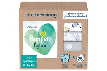 Couche bébé Pampers Hybrid kit de 25 coeurs absorbants et 3 couches lavables