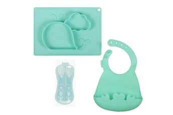 Autre accessoire repas bébé Plastimyr Tasty set assiette couverts bavoir en silicone pour bébé bleu baleine