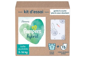 Couche bébé Pampers Hybrid kit de 15 coeurs absorbants et 1 couche lavable