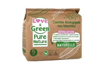 Couche bébé Love & Green Couches hypoallergéniques non blanchies pure nature - certifiées ecolabel t5 x 33 (11 a 25 kilos)