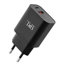 T'nB - Adaptateur secteur - 30 watt - 3 A - PD, Turbo Charge - 2 connecteurs de sortie (USB-C, USB type A) - noir