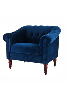 Fauteuil de salon GENERIQUE LIAM Fauteuil Chesterfield - Velours bleu petrol et pieds en bois - L 93,5 x P 80,5 x H 80 cm
