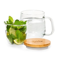 Tasse à thé - - avec passoire et couvercle en bambou - 330 ml - verre à double paroi