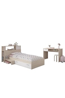 chambre complète adulte parisot chambre enfant complete tete de lit + lit + bureau - style contemporain - decor acacia clair et blanc - charlemagne