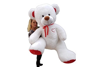 Peluche Velinda Nounours en peluche teddy bear 190cm blanc rouge