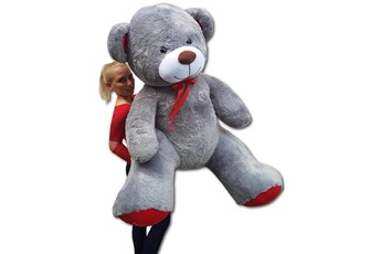 Peluche Velinda Nounours en peluche teddy bear 190cm gris-rouge
