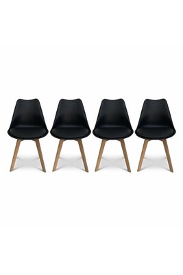 Chaise Alice's Home Lot de 4 chaises scandinaves pieds bois de hêtre fauteuils 1 place noirs